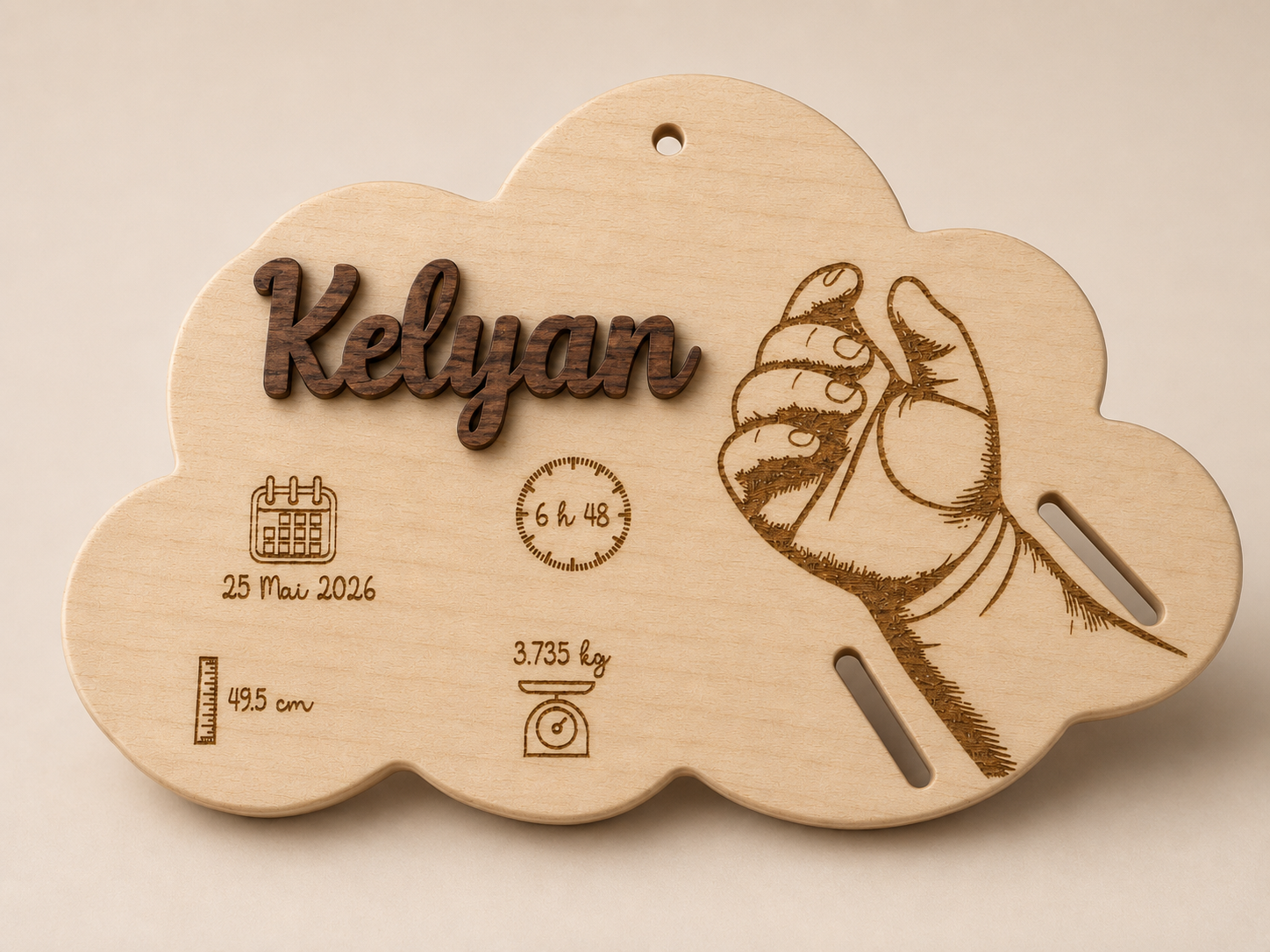 Aperçu réaliste d’une plaque naissance personnalisée FabriC’Land